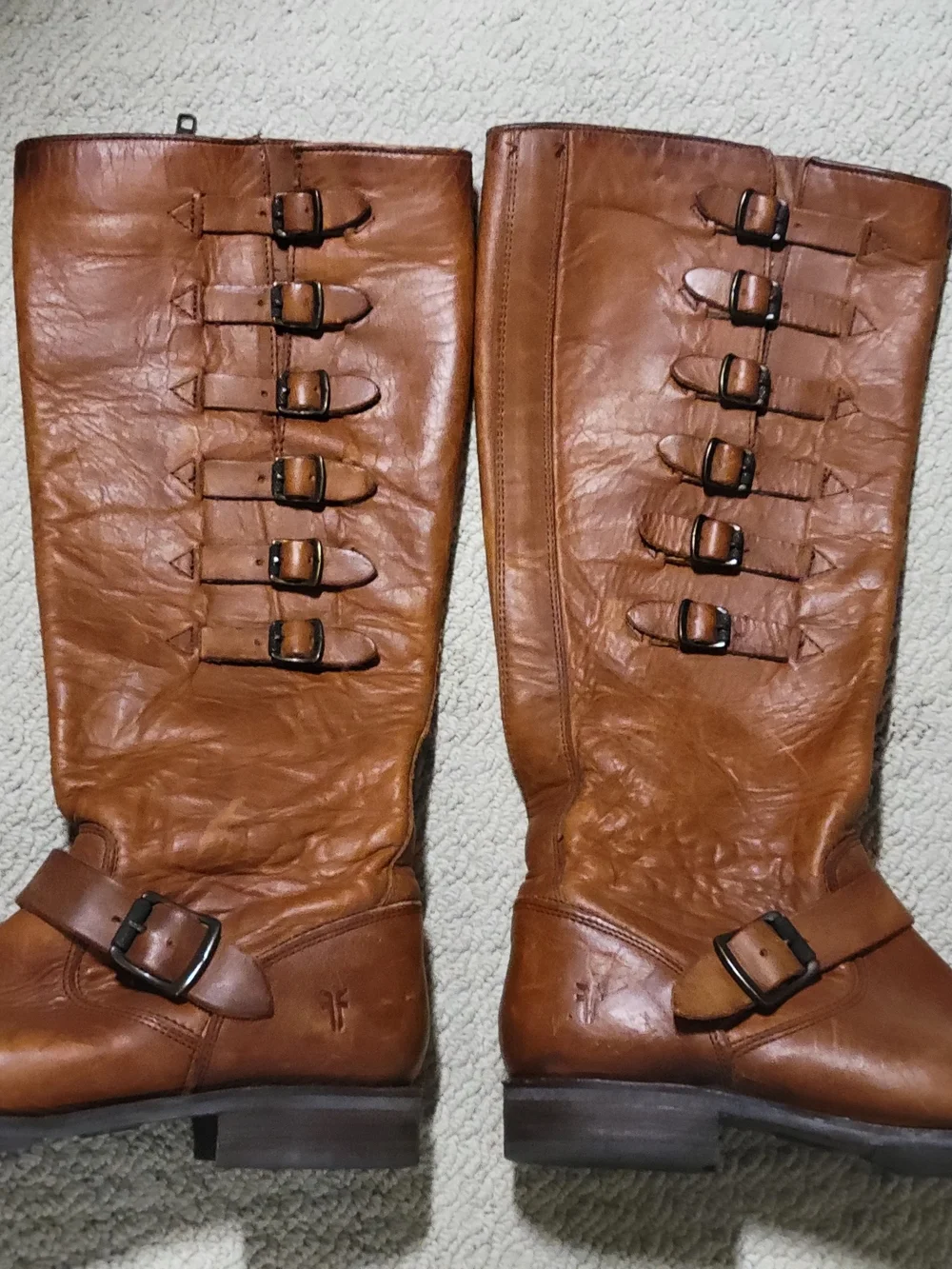 Frye Cognac Leather Over-the-Knee Buckle Boots